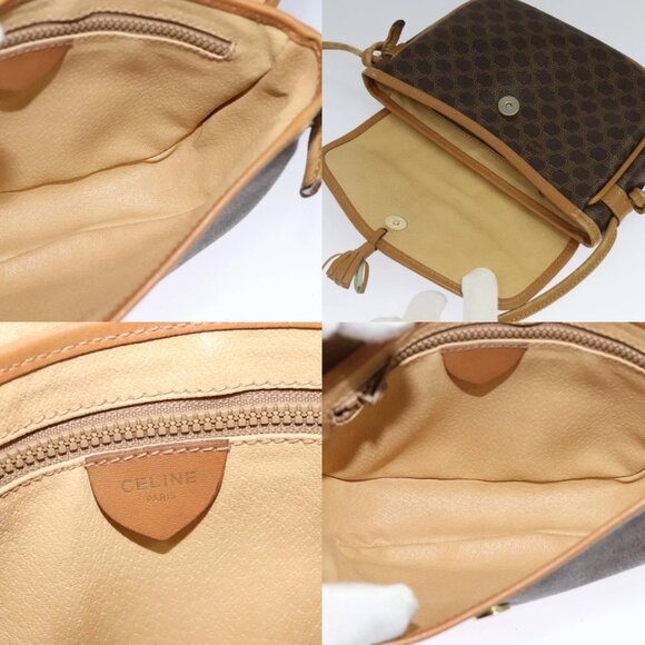 CELINE Macadam Canvas Shoulder Bag PVC Leather Brown Gold Auth sw330 - Picture 15 of 16